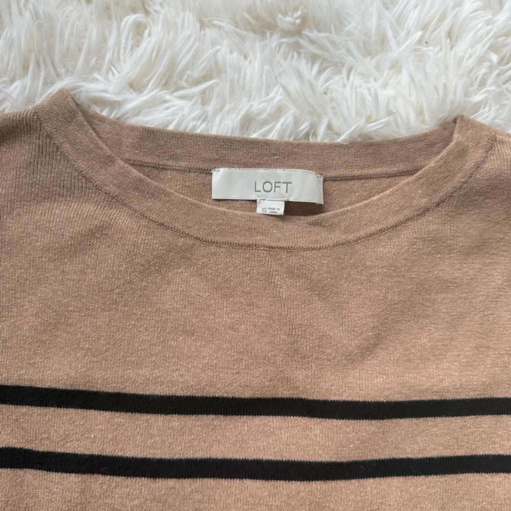 LOFT Camel Knit Sweater with Ebony Stripes